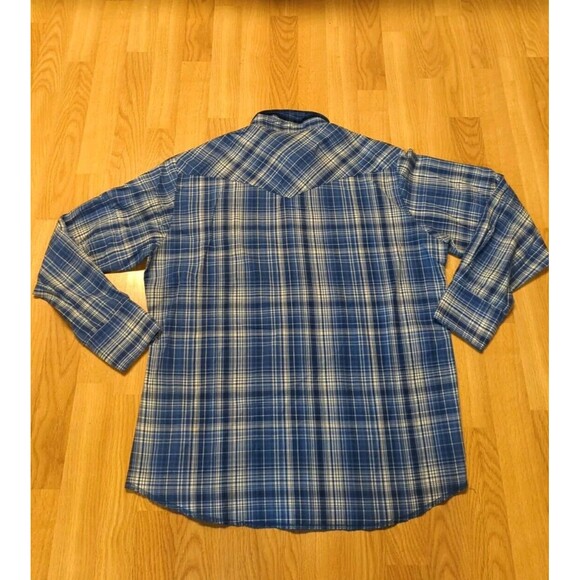 Wrangler Western Shirt Mens Large Blue Pearl Snap Plaid Long Sleeve Button Up - Picture 6 of 8